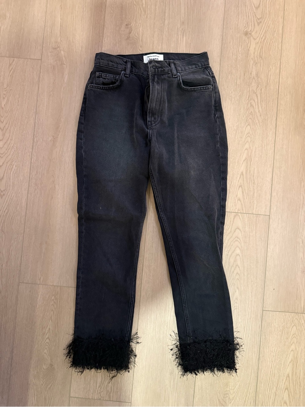 Black Cropped Jeans with Feather Hem